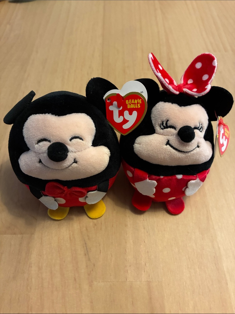 Ty Beanie Balls Disney Mickey & Minnie Plush Pair - Black, Red, Yellow, White 3”